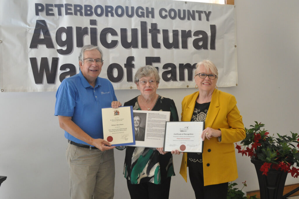 Ptbo Mayor Jeff Leal, Mary Elmhirst (accepting Wib Donaldson’s citation on behalf of the Ontario Hereford Association), Ptbo County Warden Bonnie Clark